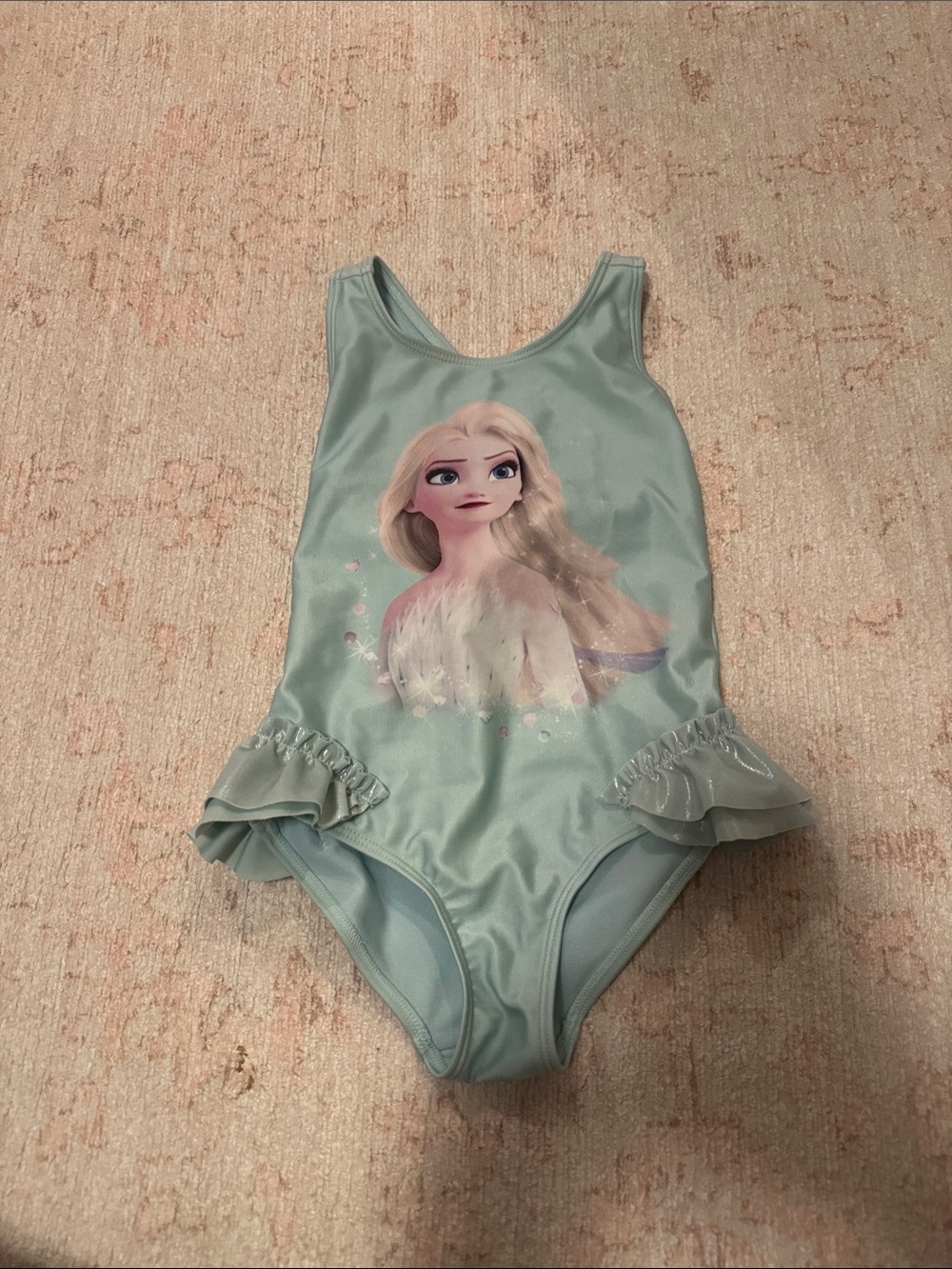 H&M Disney Frozen Light Blue Elsa One-Piece Swimsuit with Ruffle Details (3/4T)